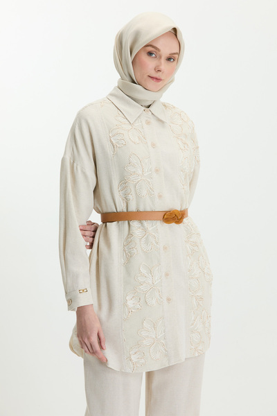 Setrms Çiçek Desenli Keten Tunik