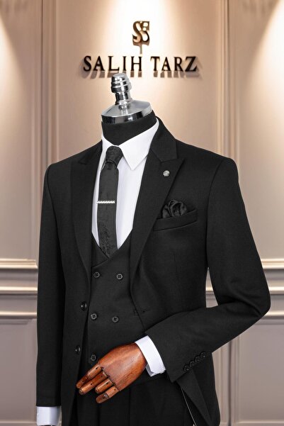 Salihtarzz Takım Elbise Yelekli SlimFit Siyah SD42171