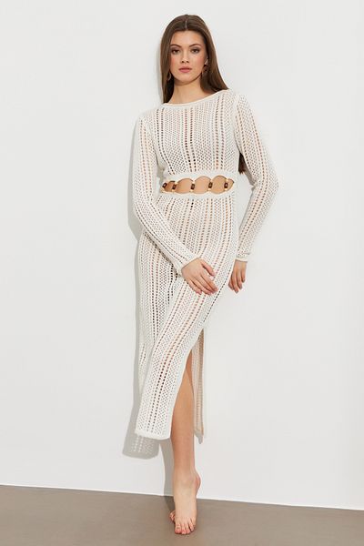 Cool & Sexy Women's Ecru Openwork Beach Dress with Front Window KZ545