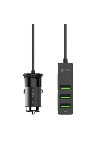 REDz Accessories Cablu prelungitor auto Ldnio, încărcare rapidă 35W, 4 porturi USB, lungime 120cm, negru