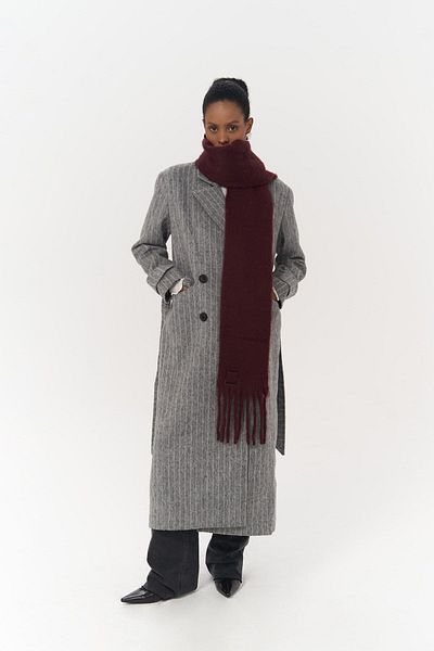 MAİ COLLECTİON Darrel Belted Striped Smoked Long Coat