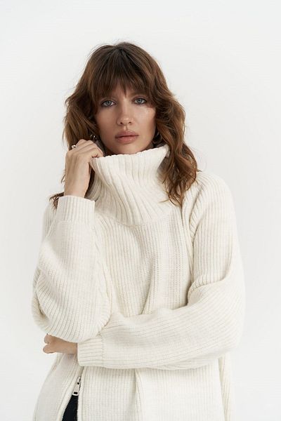 MAİ COLLECTİON Saphira Zipper Detail Ecru Knitwear Sweater