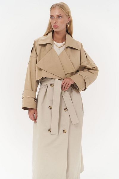 MAİ COLLECTİON Beigefarbener Trenchcoat mit Bellamy-Nerzverzierung