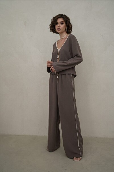 BOHEMAİ Hazel Stripe Detail Taupe Double Suit