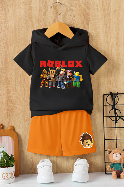 MYADA Set pentru copii din 2 piese cu glugă Roblox cu imprimeu de personaje d...