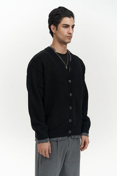 MAİ COLLECTİON Ανδρικό πλεκτό πουλόβερ Raid Double Collar Μαύρο
