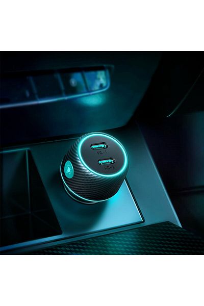 REDz Accessories Încărcător auto Joyroom JR-CCN02, tip C dual, lumini colorate, încărcare rapidă 70W, negru