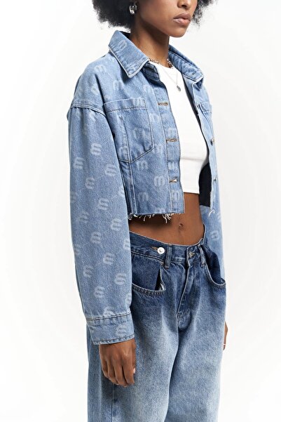 MAI STUDIOS CO. Darcey M Print Μπλε κοντό τζιν μπουφάν