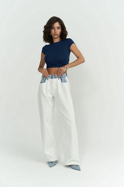MAİ COLLECTİON Toppin Indigo Combed Cotton Crop Top