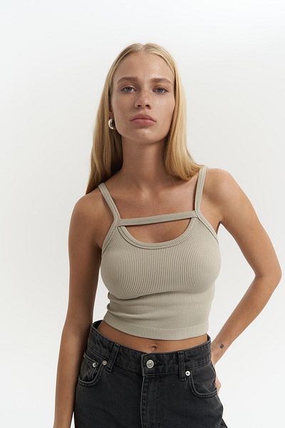 MAİ COLLECTİON Noam Soft Khaki Μπροστινή Λεπτομέρεια Κοτλέ περικοπή
