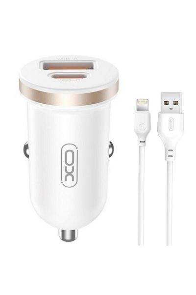 REDz Accessories Set adaptor auto XO-CC56 cu cablu Lightning, compatibil cu iPhone, porturi duble, PD30W, alb
