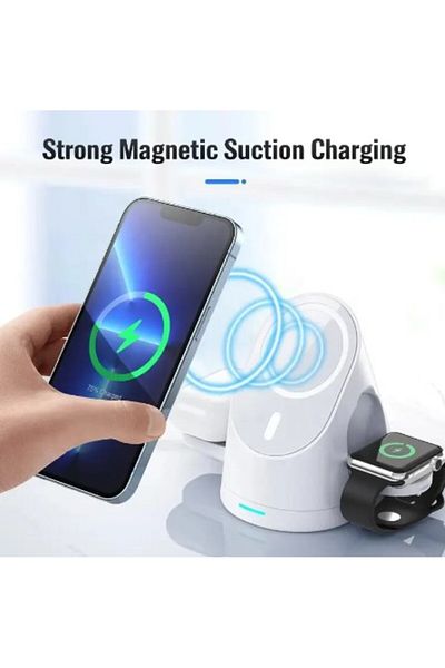 REDz Accessories Încărcător și suport 3 în 1, Magsafe, iPhone/ceas/Airpods, 15w, wireless, negru