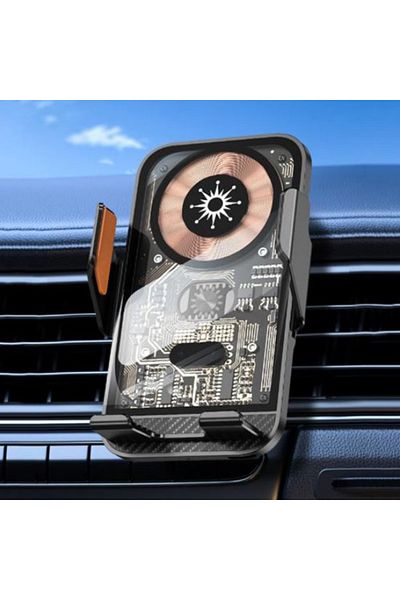 REDz Accessories Suport C10 G-A48, încărcare wireless rapidă de 15W, grilă, cleme automate, design de circuit, negru