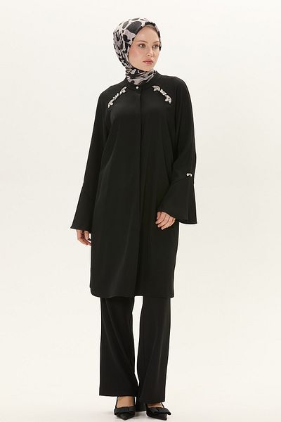 Setrms Stone Detailed Raglan Sleeves Flounce Tunic