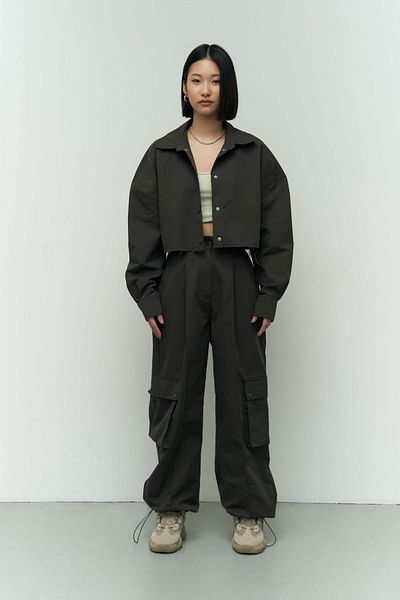 MAİ COLLECTİON Abra Antracit Crop Shirt nadrág szett