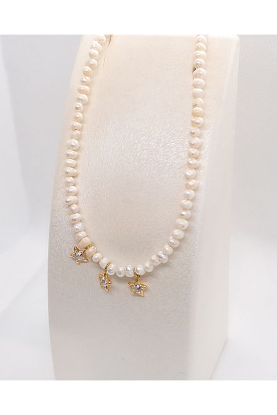 Luna Real Pearl Necklace with Star Detail