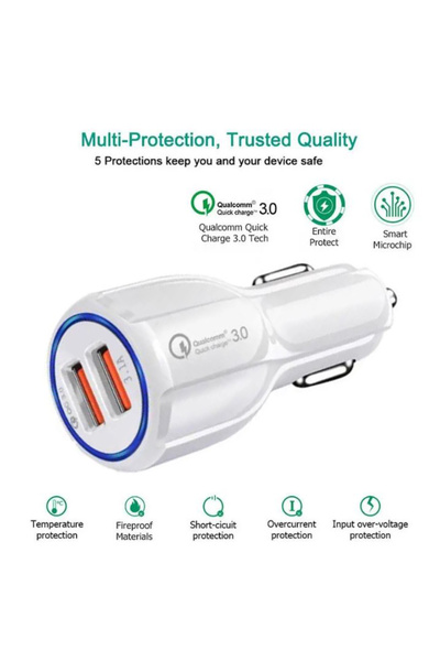 REDz Accessories Φορτιστής Αυτοκινήτου με 2 Θύρες USB, QC 3.0, Διπλής Φόρτισης G-C21, Universal, Λευκό