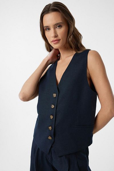 Antioch Navy Blue Linen Blended Women's Tailor Vest