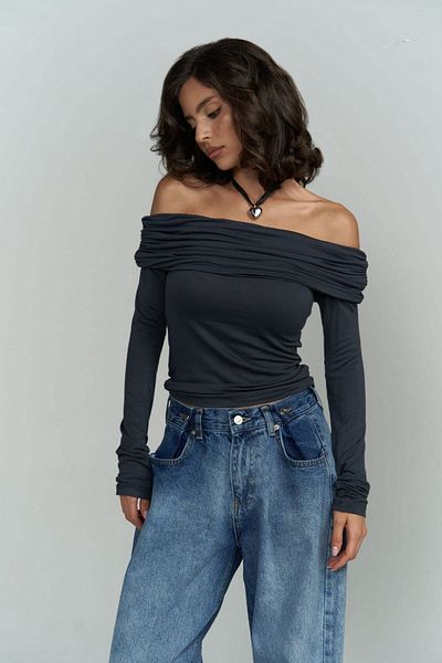 MAİ COLLECTİON Antracitová halenka Alonzo Carmen s dlouhým rukávem