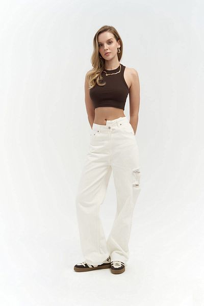 MAİ COLLECTİON Detail severního pasu Double Ripped Ecru Jean