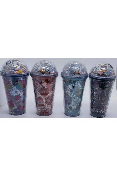 Honney Boutique Led 3D Colorful Lighted Mica Water Bottle Flask Water Bottle Cocktail Glass with Straw Lighted Figure