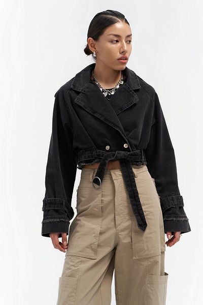 MAİ COLLECTİON Baggy Smoked Biker Jean Jacket