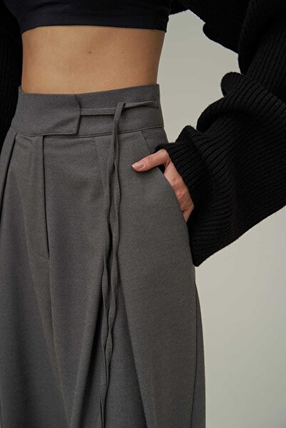 MAI STUDIOS CO. Carmen tmavé kouřové kalhoty Palazzo