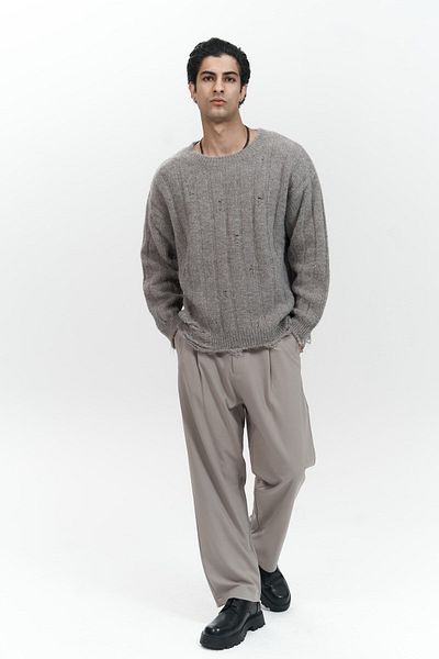 MAİ COLLECTİON Кафяв кафяв мъжки трикотажен пуловер Vincent Ripped Detail