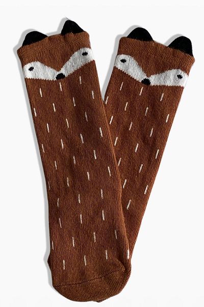 Parla Kids Light Brown Fox Patterned Girl's Socks