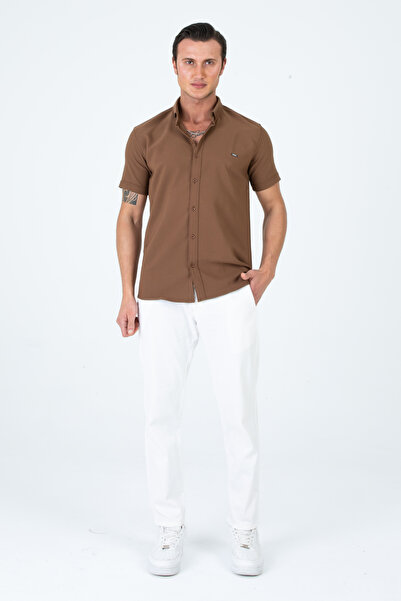 Artı1 Men's Slim Fit Slim Fit Short Sleeve Breathable Knitted Texture Summer Men's Shirt