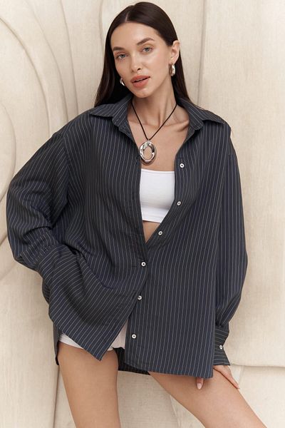 MAİ COLLECTİON Eryn fehér csíkos sötétkék oversize ing