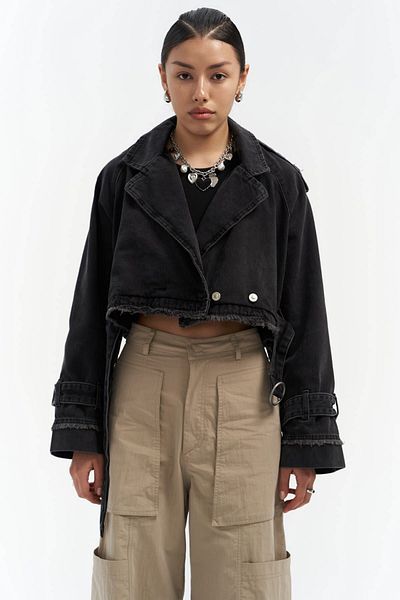 MAİ COLLECTİON Baggy Smoked Biker Jean Jacket