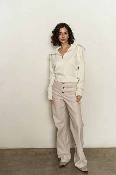 MAİ COLLECTİON Endless Half Zip Ecru Sweater