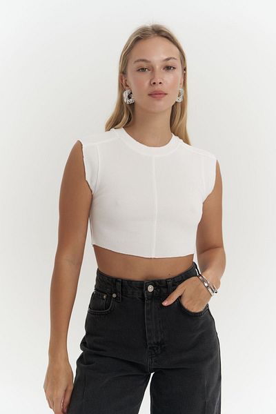 MAİ COLLECTİON Swipe White Washable Crop