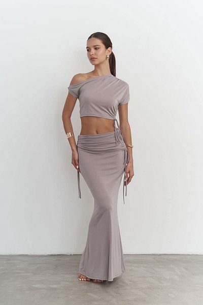 MAİ COLLECTİON Ivan gerafftes lilafarbenes Crop-Rock-Set
