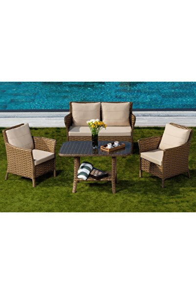 Vivense LENTA RATTAN BAHÇE MOBİLYASI, KAHVERENGİ, 2+1+1