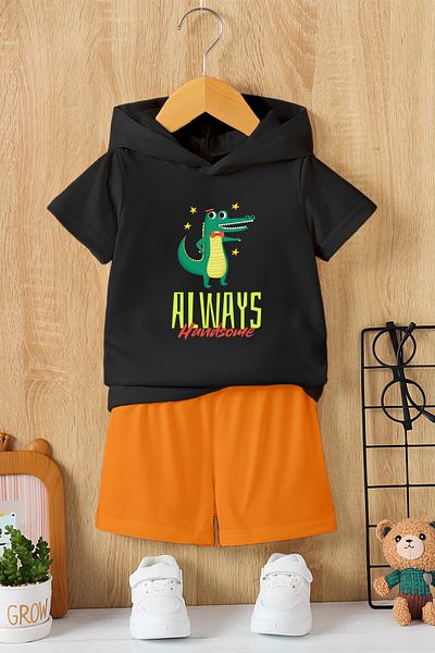 MYADA New Season Hooded Always Crocodile Character Printed 2-Piece Children's Set 22858