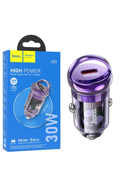 REDz Accessories Adaptor auto Hoco Z53, port Type-C, încărcare rapidă PD30W, semitransparent, violet