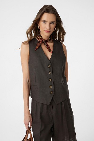 Antioch Brown Linen Blended Women's Tailor Vest