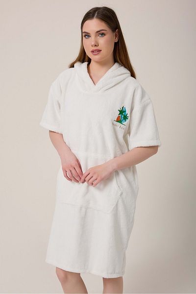 VEVİEN HOME Palm Surfing Κεντημένο για ενήλικες Surfing Summer Poncho με κουκούλα πετσέτα παραλίας-κρέμα unisex