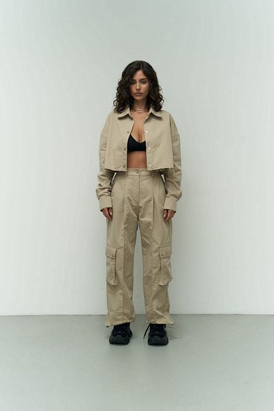MAİ COLLECTİON Abra Beige Crop Shirt nadrág szett