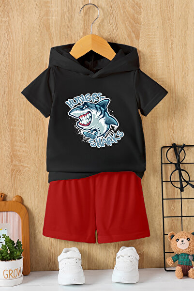 MYADA Преміум-комплект для дітей з капюшоном і принтом персонажів Hungry Shar...