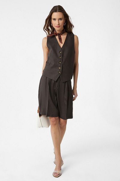 Antioch Brown Linen Blended Women's Tailor Vest