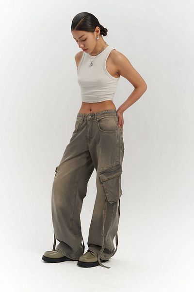 MAİ COLLECTİON Roger Washed Smoked Cargo Jean Trousers