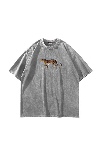Bak Moda Hodajući leopard Štampano Oversize kroj unisex periva bela majica