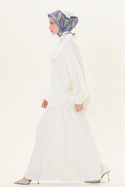 Setrms Taş İşlemeli Fularlı Gömlek & Kloş Etekli Takım