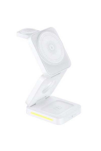 REDz Accessories Stație wireless pliabilă 3 în 1, încărcare rapidă de 15 W, pentru telefon, căști și ceas, albă