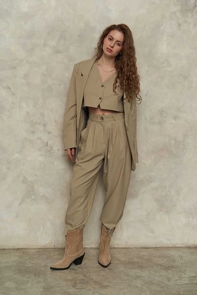 MAİ COLLECTİON Mai Polly Olive Green Triple Jacket Set