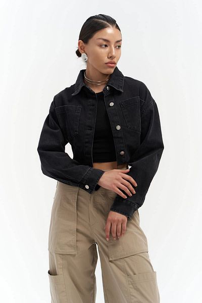 MAİ COLLECTİON Czarna, krótka kurtka dżinsowa Darcey