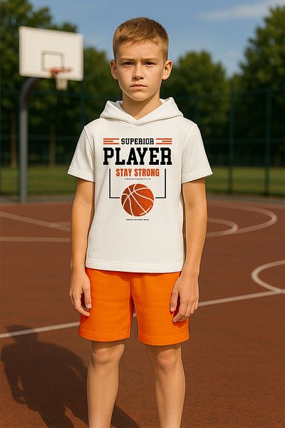 MYADA Premium Hooded Superior Basketball Player Printed 2 Piece Kids' Set 17562